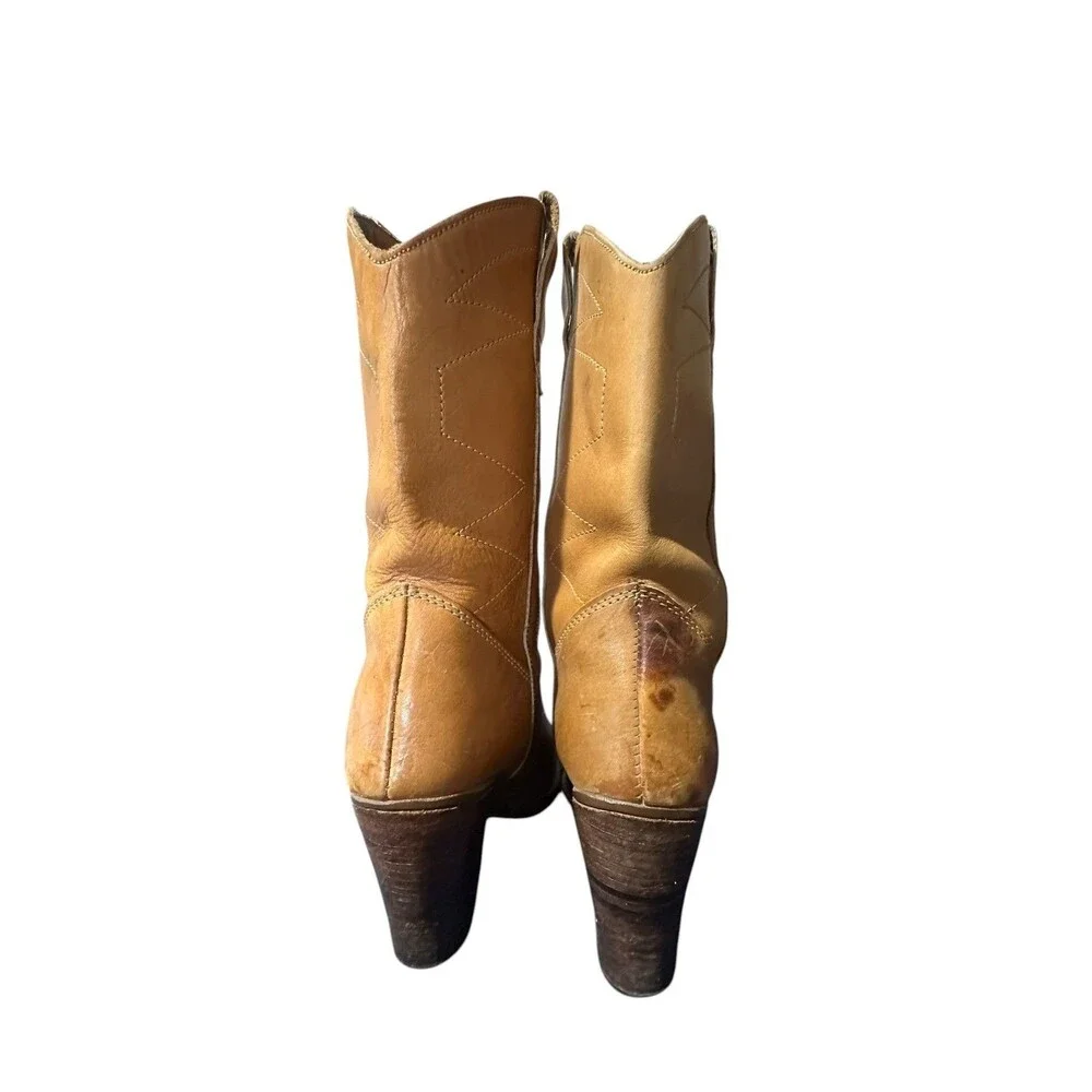 Vintage 80s Made in Romania Cowgirl Distressed Brown Leather Boot Western Sz 5.5